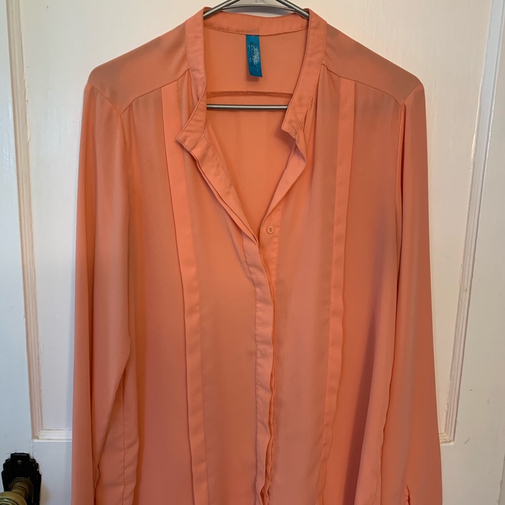 Francesca’s Peach Button Down Blouse